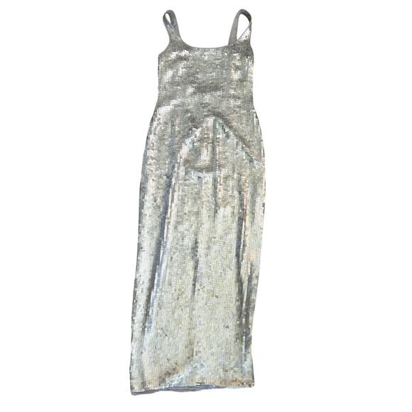 Vintage Saks Evening Collection silk all over sequin Silver gown Dress Size 4 - Picture 1 of 10